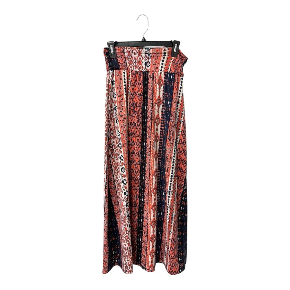 Maurices M Orange Navy Blue Geometric Tribal Print Maxi Skirt Boho Festival